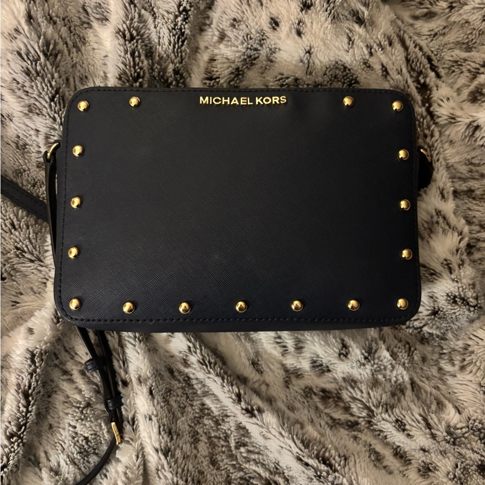 Michael Kors Black Crossbody Bag with Gold Studs